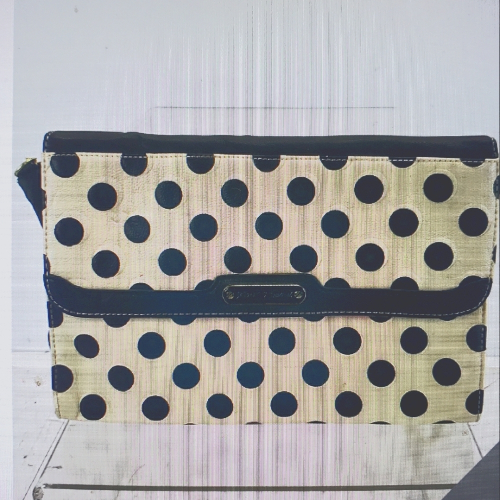 Betsy Johnson Polka Dot Clutch Bag - Black and White F Leather. L12.5 8.75 H S22